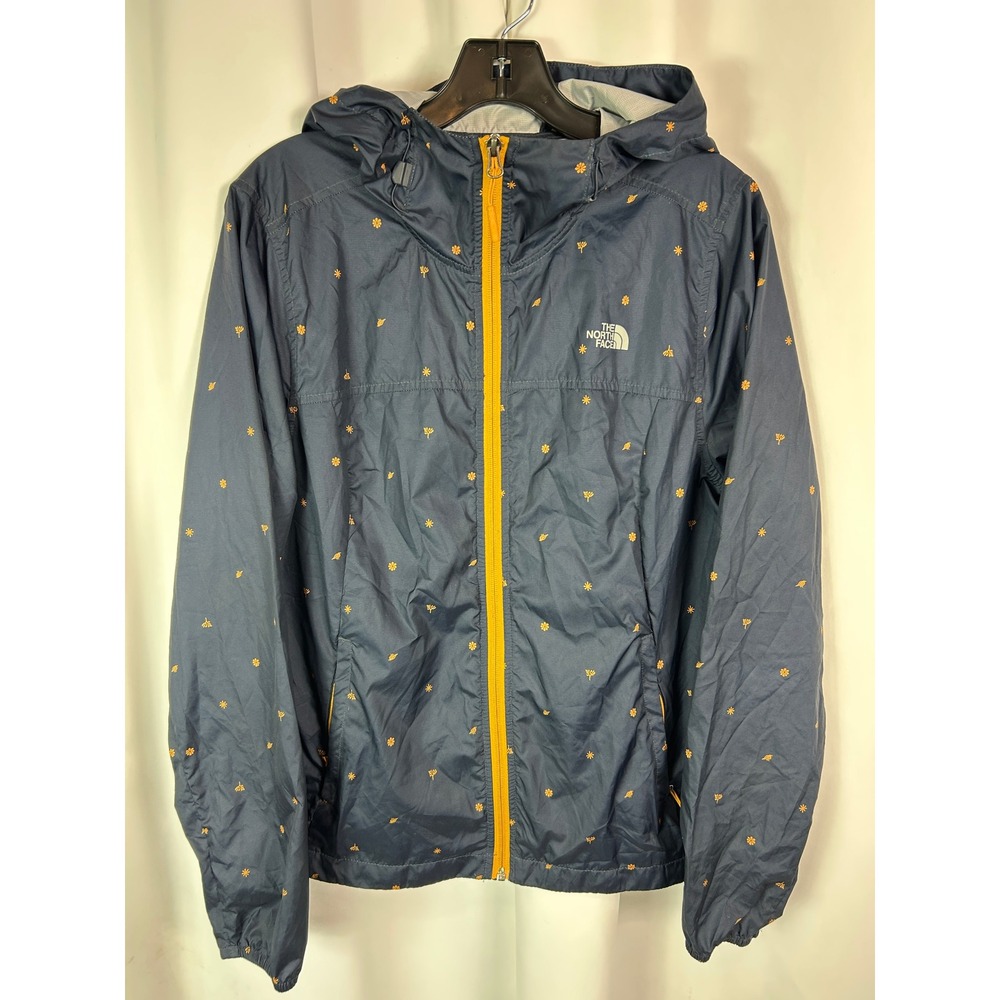 The North Face Navy Blue Floral Print Full Zip Hooded Windbreaker Jacket Large